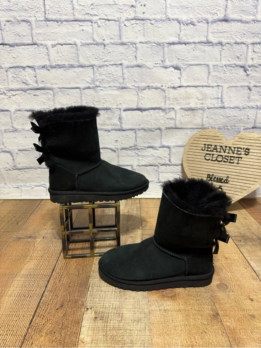 UGG 7 Black Bailey Bow II 1016225 Suede Shearling Winter Boots Satin Coquette